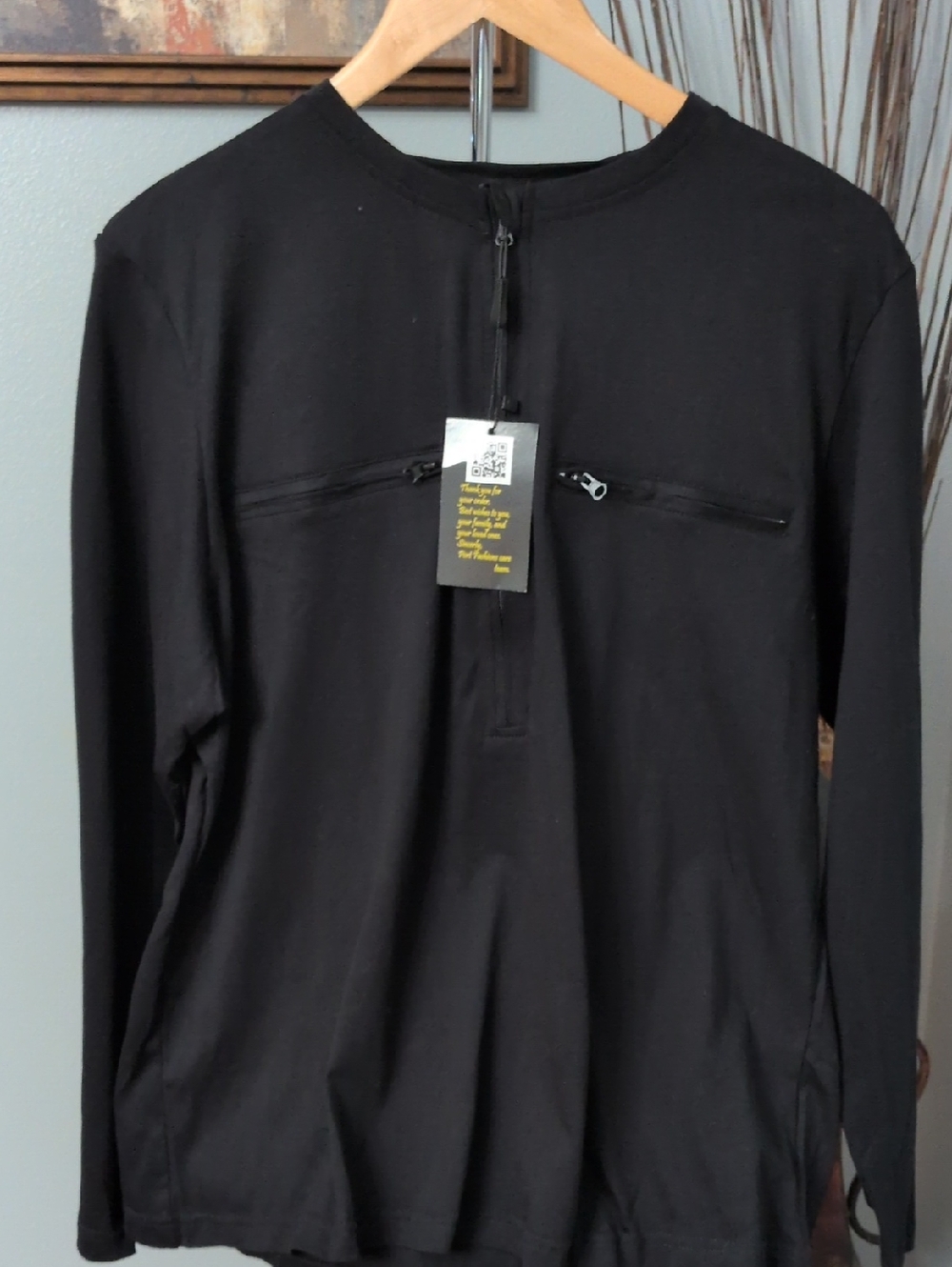 Women's "Chemo Shirt" Black Long-Sleeve  Zip-Detail Top - With Port Access